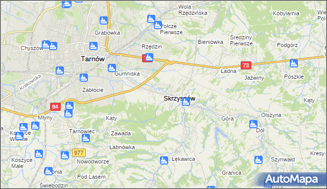 mapa Skrzyszów powiat tarnowski, Skrzyszów powiat tarnowski na mapie Targeo