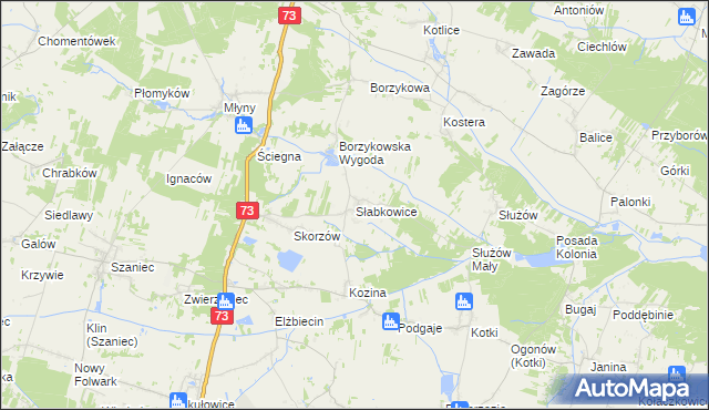 mapa Słabkowice, Słabkowice na mapie Targeo