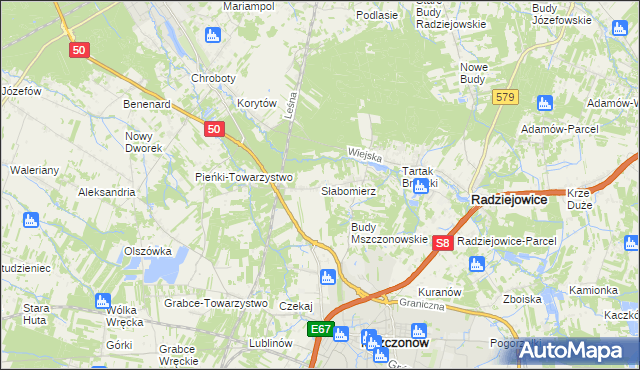 mapa Słabomierz gmina Radziejowice, Słabomierz gmina Radziejowice na mapie Targeo