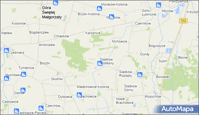 mapa Śladków Podleśny, Śladków Podleśny na mapie Targeo