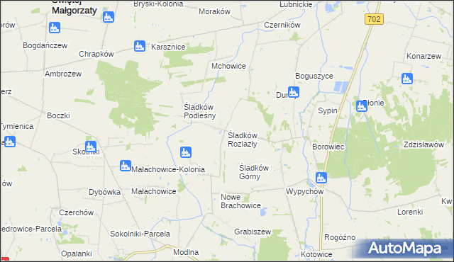 mapa Śladków Rozlazły, Śladków Rozlazły na mapie Targeo