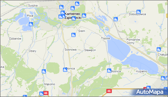 mapa Sławęcin gmina Kamieniec Ząbkowicki, Sławęcin gmina Kamieniec Ząbkowicki na mapie Targeo