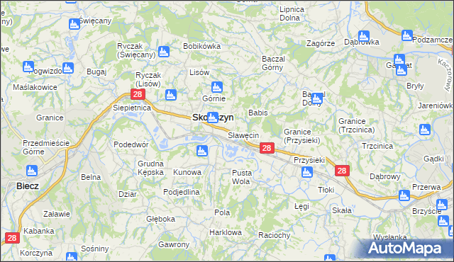 mapa Sławęcin gmina Skołyszyn, Sławęcin gmina Skołyszyn na mapie Targeo