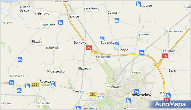 mapa Sławęcinek gmina Inowrocław, Sławęcinek gmina Inowrocław na mapie Targeo