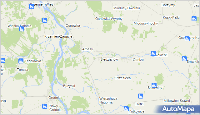 mapa Śledzianów, Śledzianów na mapie Targeo