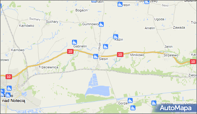 mapa Ślesin gmina Nakło nad Notecią, Ślesin gmina Nakło nad Notecią na mapie Targeo
