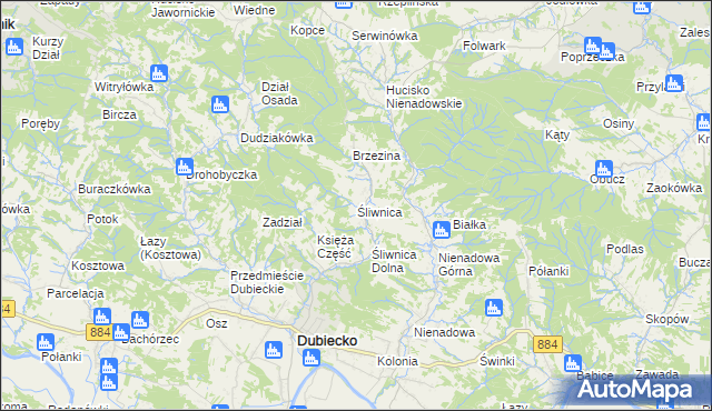 mapa Śliwnica gmina Dubiecko, Śliwnica gmina Dubiecko na mapie Targeo