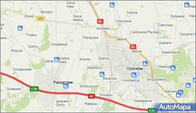 mapa Śliwniki gmina Ozorków, Śliwniki gmina Ozorków na mapie Targeo