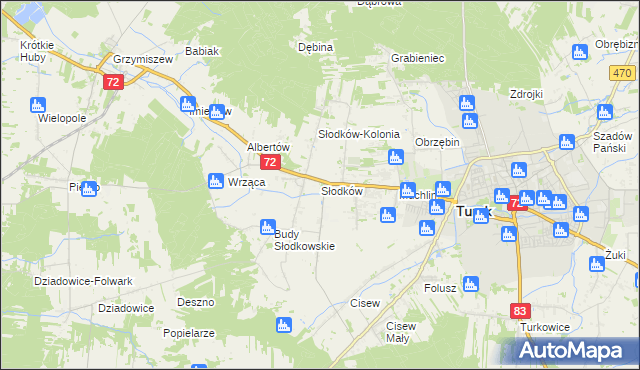 mapa Słodków gmina Turek, Słodków gmina Turek na mapie Targeo