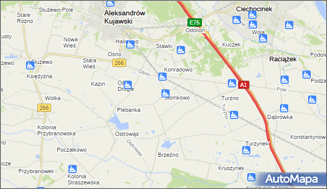 mapa Słomkowo gmina Aleksandrów Kujawski, Słomkowo gmina Aleksandrów Kujawski na mapie Targeo