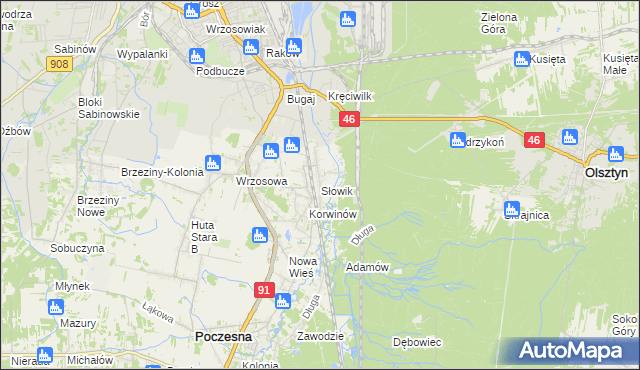 mapa Słowik gmina Poczesna, Słowik gmina Poczesna na mapie Targeo