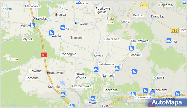 mapa Słowik gmina Siewierz, Słowik gmina Siewierz na mapie Targeo