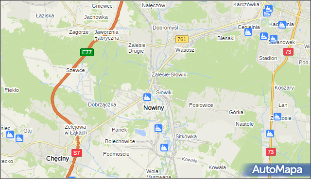 mapa Słowik gmina Sitkówka-Nowiny, Słowik gmina Sitkówka-Nowiny na mapie Targeo