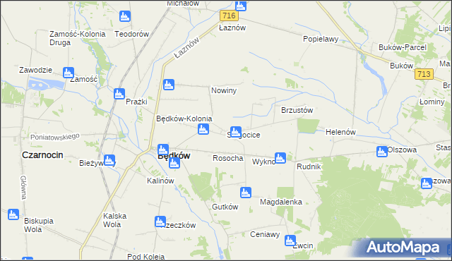 mapa Sługocice gmina Będków, Sługocice gmina Będków na mapie Targeo