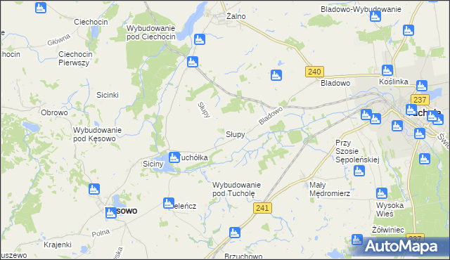 mapa Słupy gmina Tuchola, Słupy gmina Tuchola na mapie Targeo