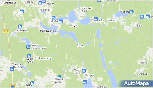 mapa Śluza gmina Chojnice, Śluza gmina Chojnice na mapie Targeo