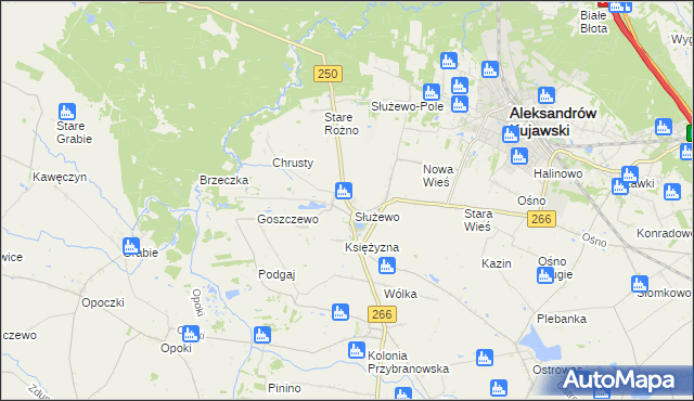 mapa Służewo gmina Aleksandrów Kujawski, Służewo gmina Aleksandrów Kujawski na mapie Targeo