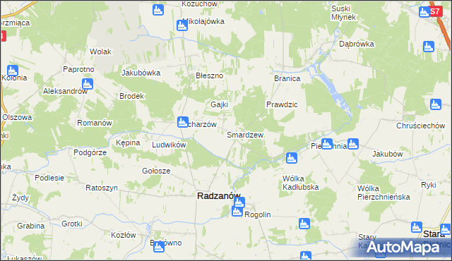 mapa Smardzew gmina Radzanów, Smardzew gmina Radzanów na mapie Targeo