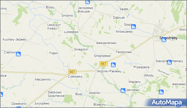 mapa Smardzewo gmina Staroźreby, Smardzewo gmina Staroźreby na mapie Targeo