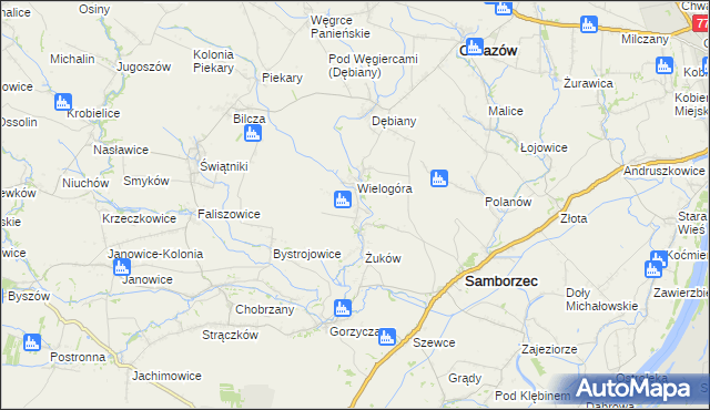 mapa Śmiechowice gmina Samborzec, Śmiechowice gmina Samborzec na mapie Targeo