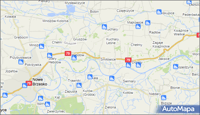 mapa Śmiłowice gmina Nowe Brzesko, Śmiłowice gmina Nowe Brzesko na mapie Targeo