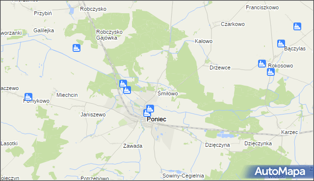 mapa Śmiłowo gmina Poniec, Śmiłowo gmina Poniec na mapie Targeo