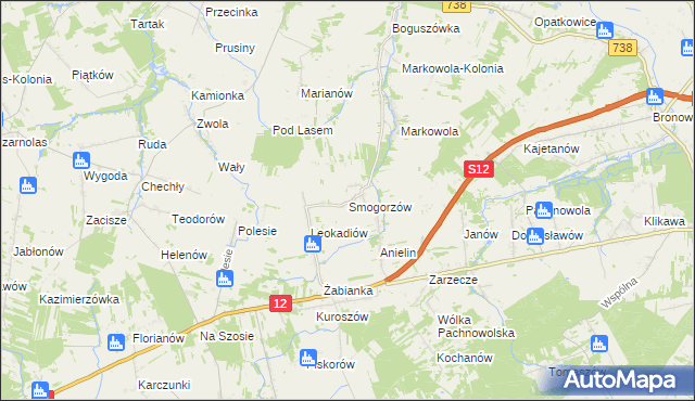 mapa Smogorzów gmina Puławy, Smogorzów gmina Puławy na mapie Targeo