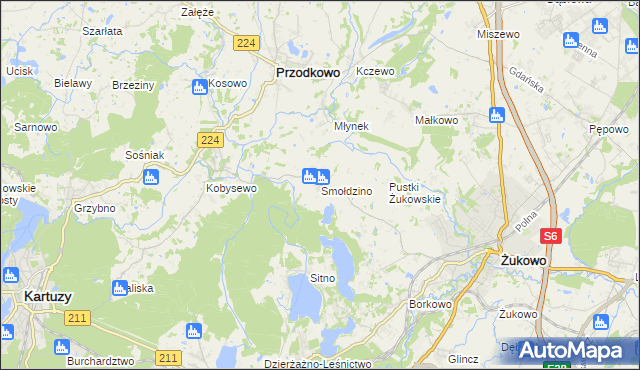 mapa Smołdzino gmina Przodkowo, Smołdzino gmina Przodkowo na mapie Targeo