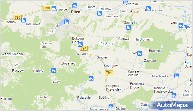 mapa Smoleń gmina Pilica, Smoleń gmina Pilica na mapie Targeo