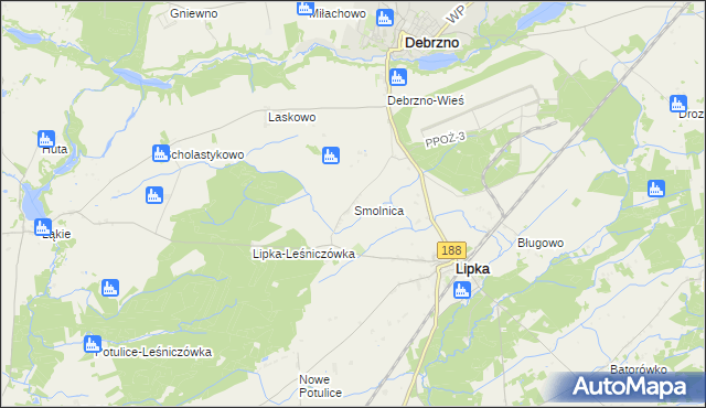 mapa Smolnica gmina Lipka, Smolnica gmina Lipka na mapie Targeo