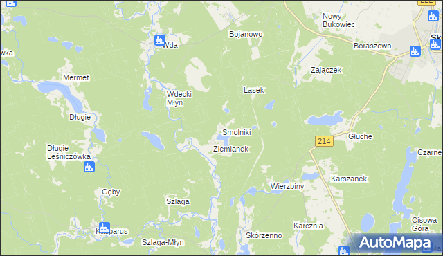 mapa Smolniki gmina Lubichowo, Smolniki gmina Lubichowo na mapie Targeo