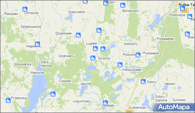 mapa Smolniki gmina Rutka-Tartak, Smolniki gmina Rutka-Tartak na mapie Targeo