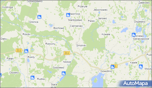 mapa Smolniki gmina Sierakowice, Smolniki gmina Sierakowice na mapie Targeo