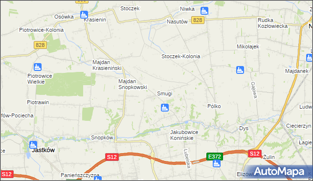 mapa Smugi gmina Jastków, Smugi gmina Jastków na mapie Targeo