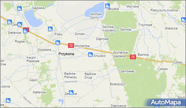 mapa Smulsko gmina Przykona, Smulsko gmina Przykona na mapie Targeo