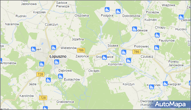 mapa Snochowice, Snochowice na mapie Targeo