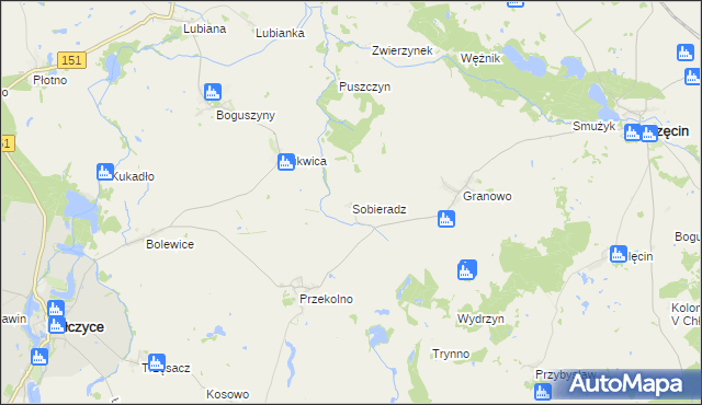 mapa Sobieradz gmina Krzęcin, Sobieradz gmina Krzęcin na mapie Targeo