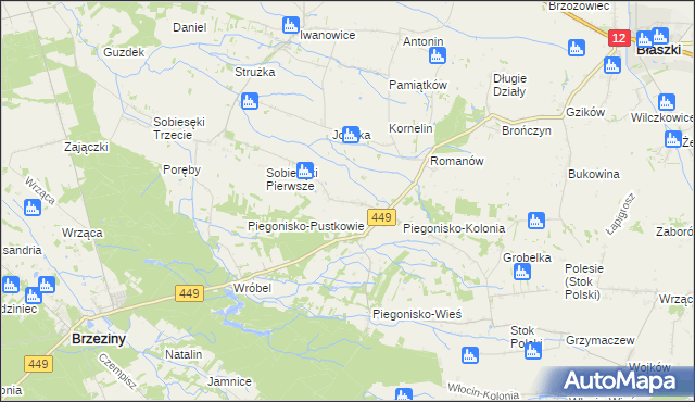 mapa Sobiesęki gmina Brzeziny, Sobiesęki gmina Brzeziny na mapie Targeo