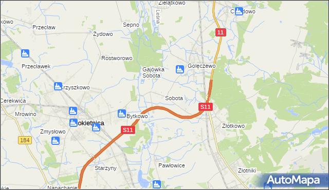 mapa Sobota gmina Rokietnica, Sobota gmina Rokietnica na mapie Targeo