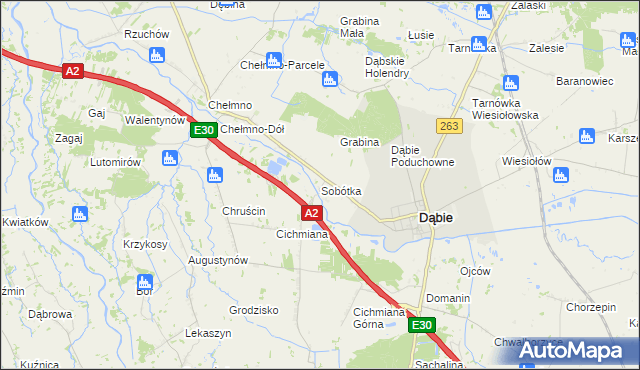 mapa Sobótka gmina Dąbie, Sobótka gmina Dąbie na mapie Targeo