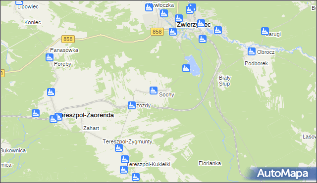 mapa Sochy gmina Zwierzyniec, Sochy gmina Zwierzyniec na mapie Targeo