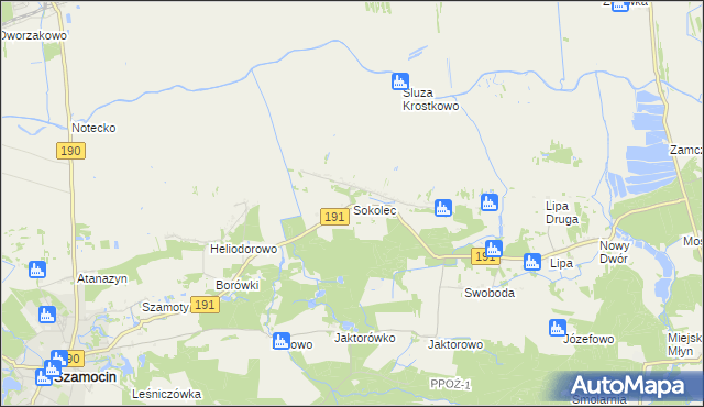mapa Sokolec gmina Szamocin, Sokolec gmina Szamocin na mapie Targeo