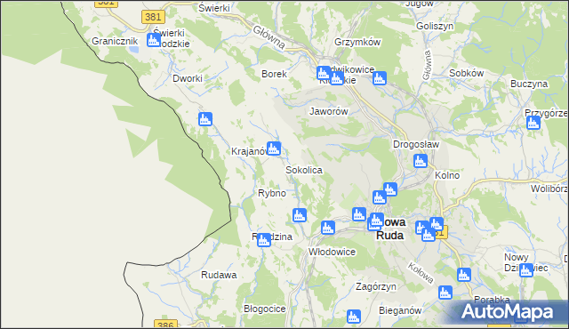 mapa Sokolica gmina Nowa Ruda, Sokolica gmina Nowa Ruda na mapie Targeo