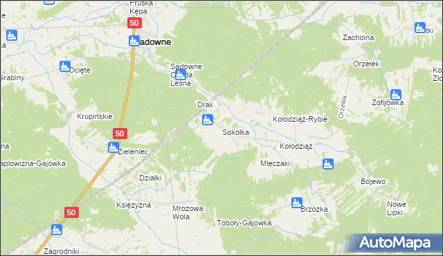 mapa Sokółka gmina Sadowne, Sokółka gmina Sadowne na mapie Targeo