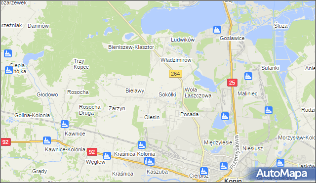 mapa Sokółki gmina Kazimierz Biskupi, Sokółki gmina Kazimierz Biskupi na mapie Targeo