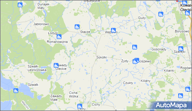 mapa Sokółki gmina Kowale Oleckie, Sokółki gmina Kowale Oleckie na mapie Targeo