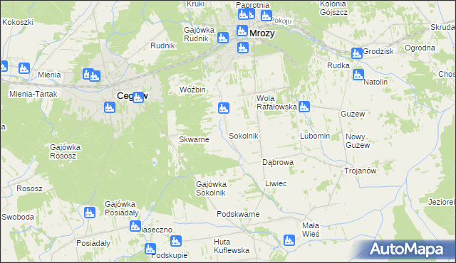 mapa Sokolnik gmina Mrozy, Sokolnik gmina Mrozy na mapie Targeo