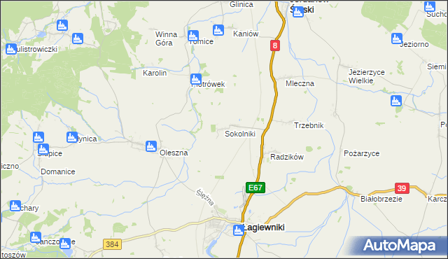 mapa Sokolniki gmina Łagiewniki, Sokolniki gmina Łagiewniki na mapie Targeo