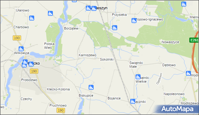 mapa Sokolniki gmina Mieleszyn, Sokolniki gmina Mieleszyn na mapie Targeo