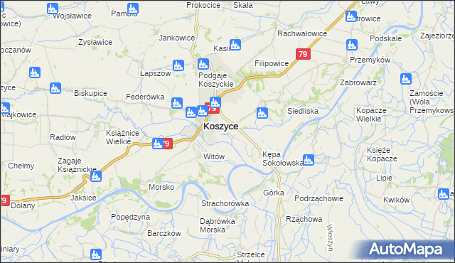 mapa Sokołowice gmina Koszyce, Sokołowice gmina Koszyce na mapie Targeo